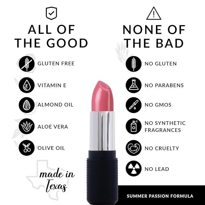 Audrey Pink Lipstick for Women - Vegan Gluten Free Natural Makeup, Semi-Sheer Hydrating Lip Stick - Organic Lip Gloss with Aloe & Almond Oil