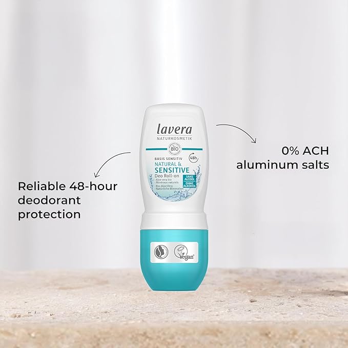 lavera Deo Roll-On Basis sensitiv Natural & Sensitive NATURAL & SENSITIVE 48h - vegan - natural cosmetics - organic aloe vera & natural minerals - without aluminum - 48h protection - 1.7 Fl Oz