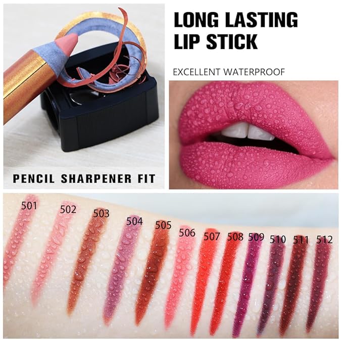 Dazzling Pink Matte Lipstick Pencil for Women Lip Liner and Lip Stain, Long Lasting Waterproof labiales mate 24 horas, originales pintalabios permanente 24 horas with Sharpener Easy to Apply 506#