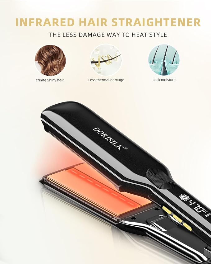DORISILK 500 Degree Vibrating Ceramic Hair Straightener, 2 in 1 Hair Straightener and Curler, Plasma Flat Iron Get Frizz-Free Hair (500FWV)