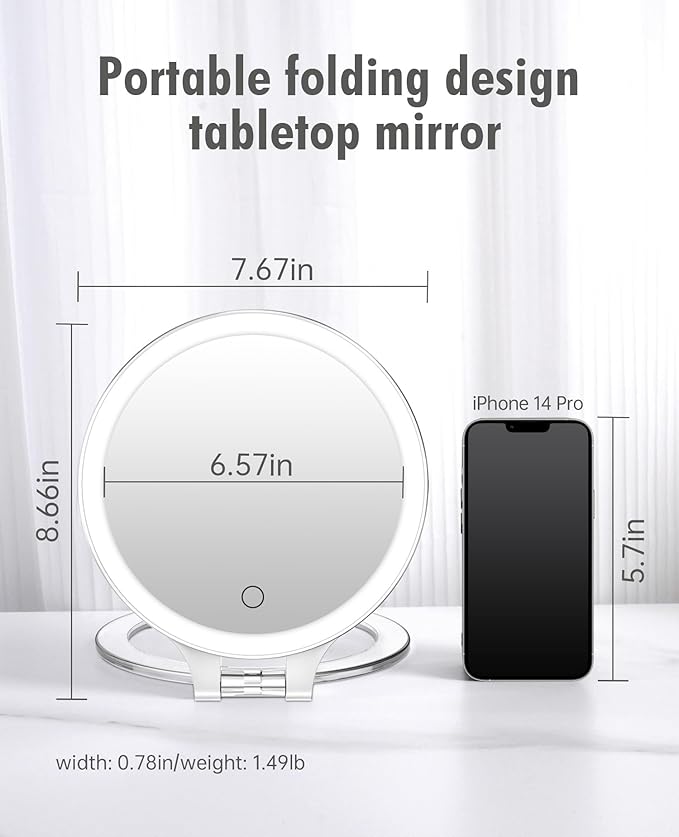 FASCINATE Magnifying Mirror 10X 1X Double Sided Magnification Makeup Vanity Mirror Rechargeable Lighted Mirror with 3 Color Setting Adjustable Rotation LED Vanity Desk Mirror