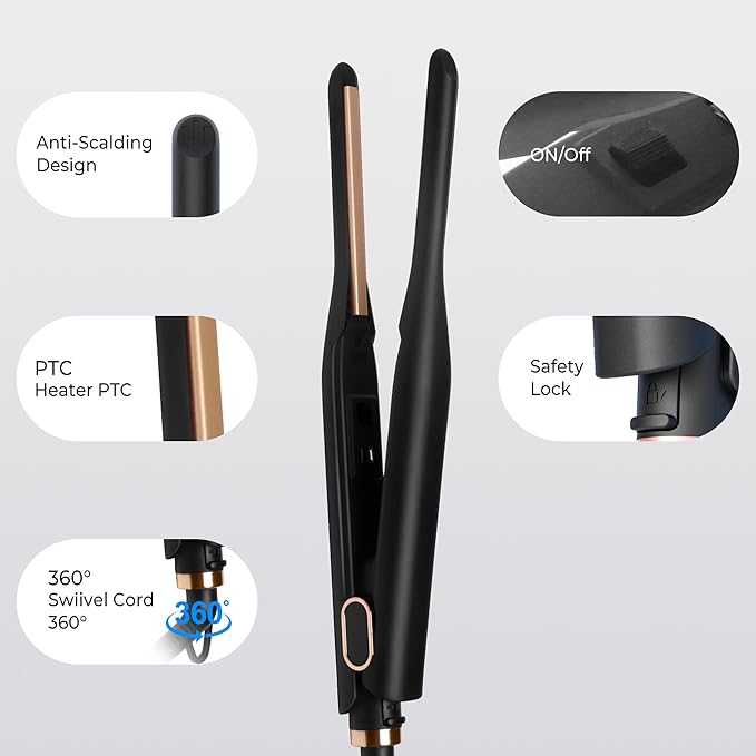3/10”Thin Pecil Flat lron All in one Styling Tool，Mini Hair Straightener,，Micro Hair Straightener，Small Flat Irons for Short Hair, Curls Bangs, Dual Voltage，Plus Travel Friendly