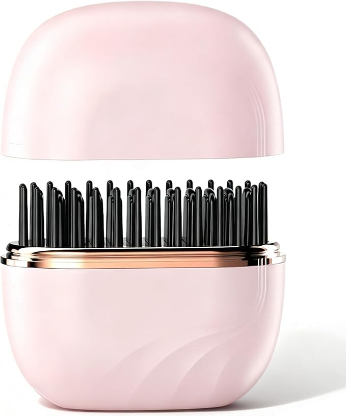 Sevoure Capsule Hair Straightener & Styler, Mini Cordless Hair Straightener Comb Portable Heat Hair Brush for Travel USB Rechargeable Hair Straightener Brush Straight Hair Dual-Use (Pink)