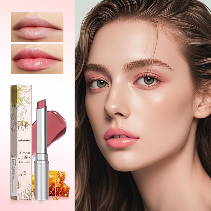 Honey Lipstick Tinted Lip Balm, Hydrating Natural Glossy Lip Color, Long-lasting Moisturizing Lip Balm Honey Collection Lipstick Set (Pink+Dark Honey, 0.07oz)