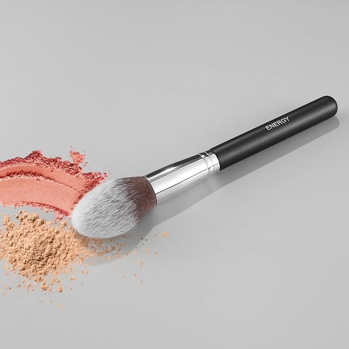 ENERGY Blush Brush for Cheeks Large Tapered Highlighter Face Makeup Brush For Loose,Cream,Minerals or Pressed Blusher Contour Bronzer Setting Powders Fluffy Powder Brush Vegan Synthetic Black