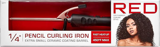 Red by Kiss RED 1/4 Inch Thin Curling Iron, Pencil Curling Iron, Extra Small Ceramic Coating Barrel, Skinny Curling Iron Wand for Long & Short Hair