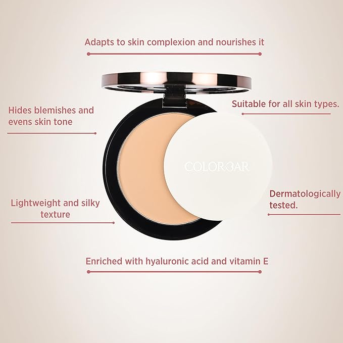 Colorbar Perfect Match Compact - Pressed Powder Foundation with Hyaluronic Acid and Vitamin E - Light to Medium Coverage - 001 Classic Ivory - 0.3 oz