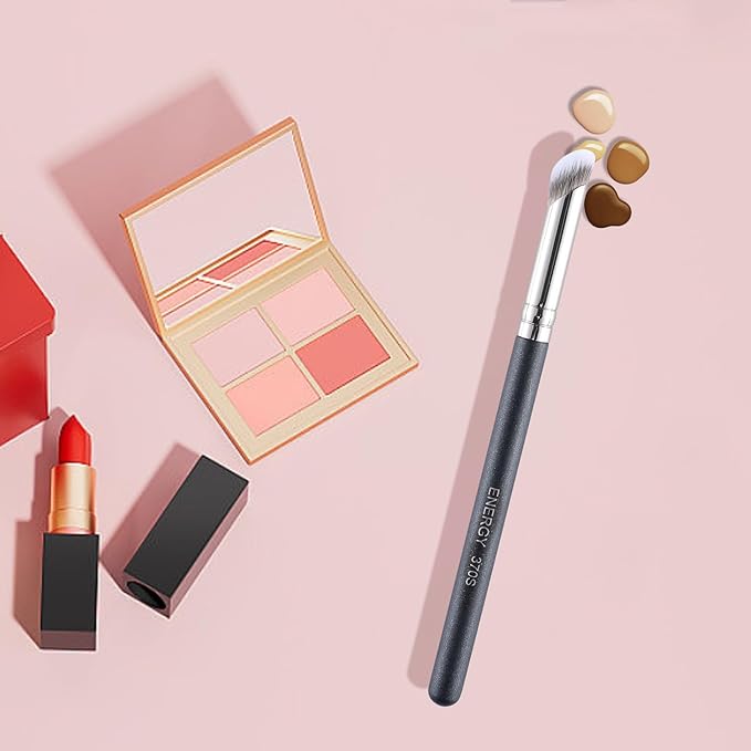 ENERGY Angled Concealer Brush Under Eye Small Nose Contour Brush for Liquid Foundation Cream Concealer Setting Powder Highlighter Blending Buffing Synthetic Vegan Face Brush