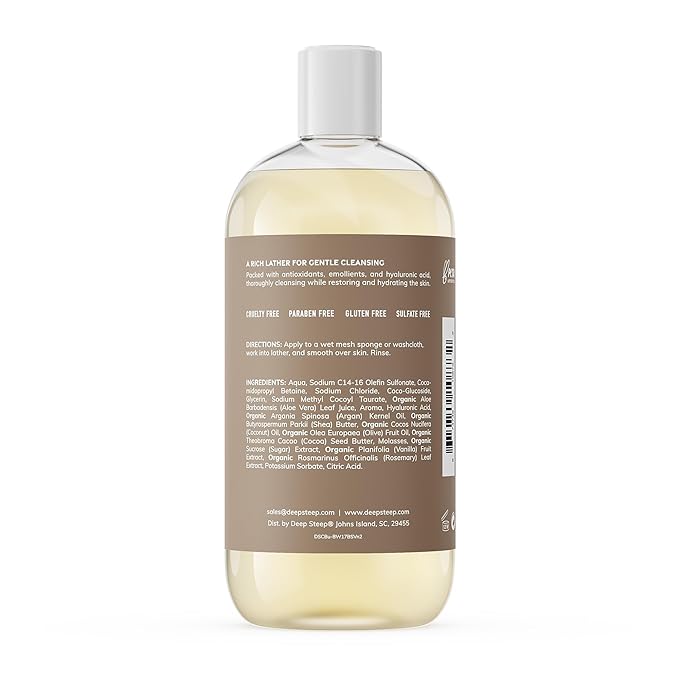 Deep Steep Body Wash, Brown Sugar Vanilla, 17 oz – Hydrating Shower Gel with Hyaluronic Acid, Shea Butter, Aloe Vera & Argan Oil – Vegan, Clean Beauty, Clean & Refreshed Skin
