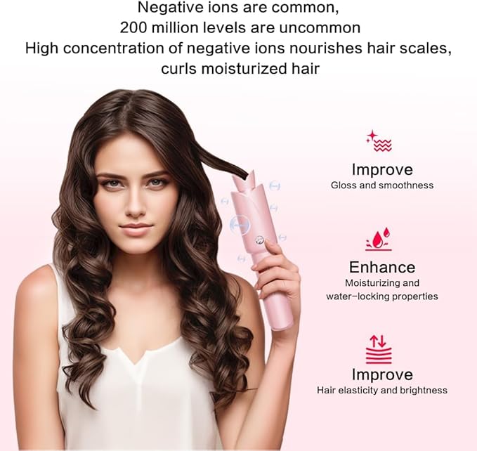 Automatic Curling Iron - Cordless Hair Curler, 1 inch Hair Curling Iron for Hair Styling,Intelligent Temperature Control, 360° Full Cover Anti-scalding, Suitable for Home, Travel (Pink)