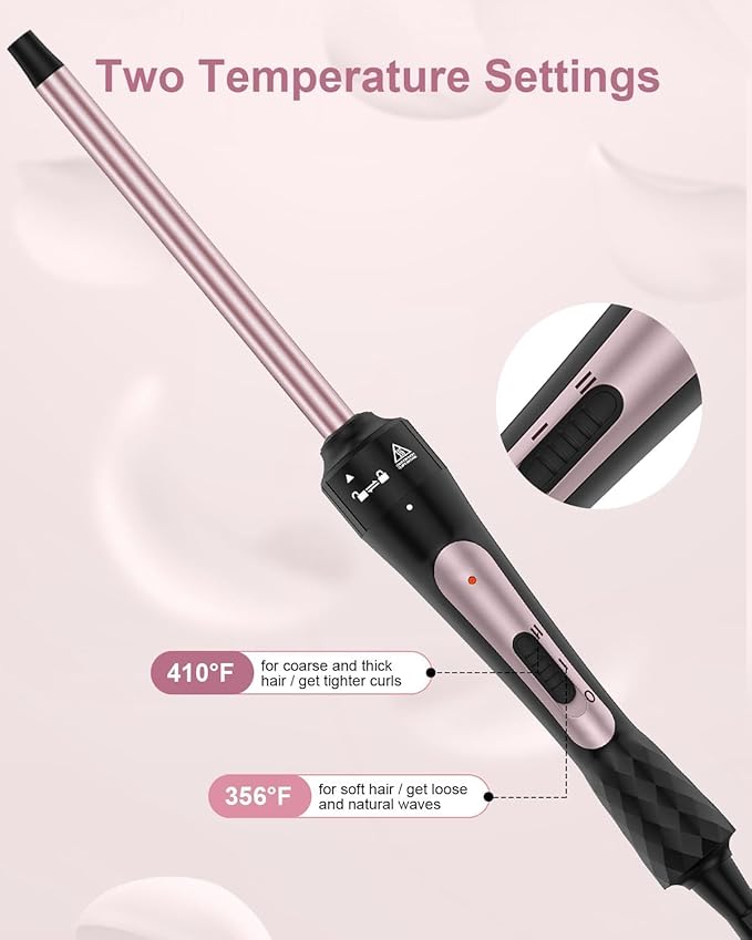 3/8 Inch Curling Iron, Small Curling Wand for Short & Long Hair, Ceramic Wand Curling Iron with 2 Temperature, Instant Heat Up, Christmas Birthday Gifts for Women