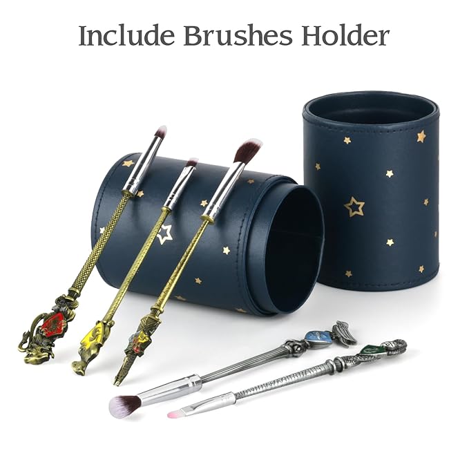 5 Pcs Potter Makeup Brushes Set with Brushes Holder, Wi-zard Wand Makeup Brushes Set,Harry Gifts for Women Girls