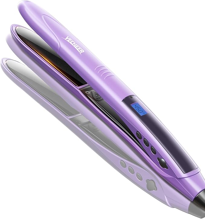 1" Ceramic Flat Iron with Sonic Vibrating for Less Damage, Dual Voltage Travel Hair Straightener for Women - Ionic & Volcanic Mineral Technology, Straightener and Curler, 10 Heat Settings