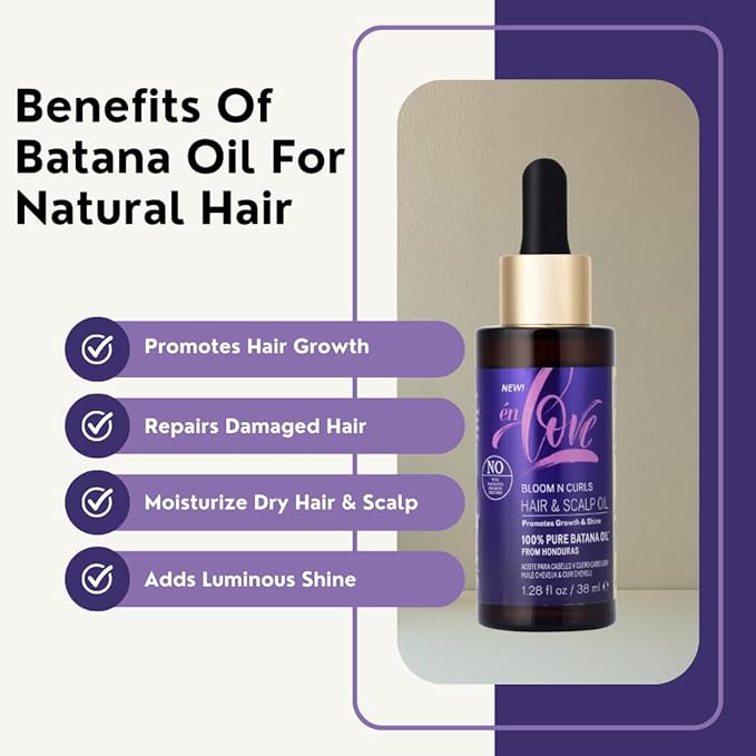 Bloom N Curls Batana Oil for Hair & Scalp – 100% Organic, Cold-Pressed, Pure Honduran Oil – Promotes Hair Growth & Length Retention – No Additives – 1.28oz