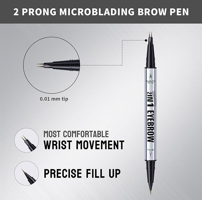 2 Prong Tip Microblading Eyebrow Pen - 2-in-1 Waterproof Eyebrow Pencil, Long-Lasting Natural Hair-Like Brows, Smudge-Proof & Easy to Use (04#Black Brown)