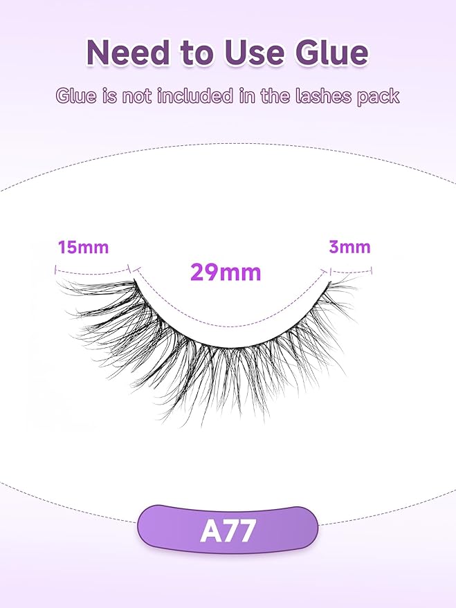 Natural Cat Eye Lashes - 14mm Wispy Eyelashes with Thin Band, 3D Volume, Soft Strip Lashes Pack C Curl - 7 Pair