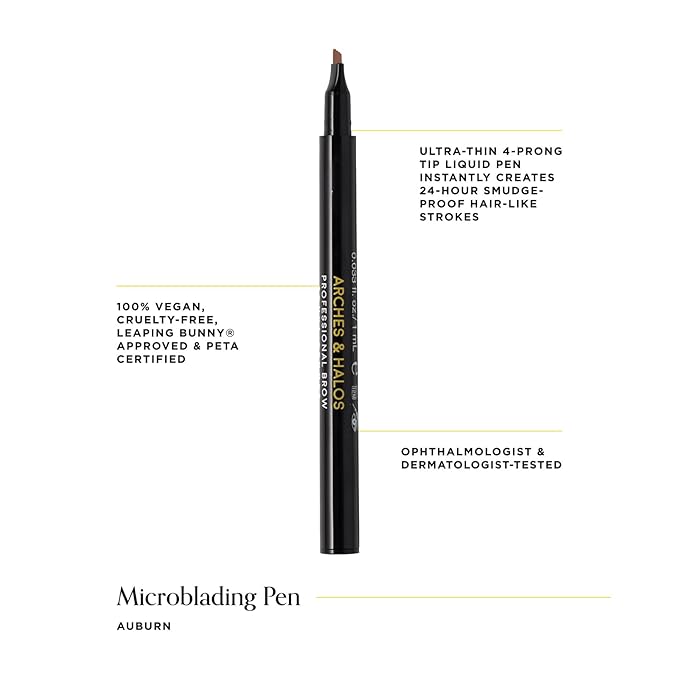 Arches & Halos Microblading Brow Shaping Pen - Fuller, More Defined Brow - Long-lasting, Smudge Resistant, Rich Color - Vegan and Cruelty Free Makeup - Auburn - 1 ml