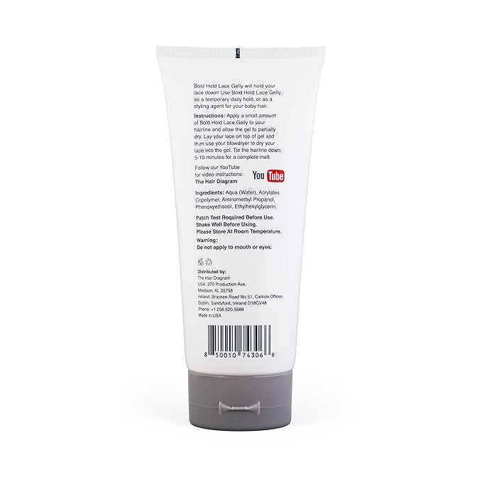 The Hair Diagram - Bold Hold Lace Gelly - Glueless - Temporary Daily Hold for Lace Front Wigs and Hair Systems - Styling Agent for Baby Hairs - Non Toxic - Alcohol Free - Water Based Formula - 6oz