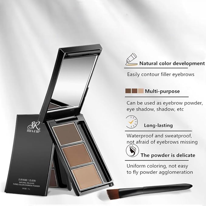 Eyebrow powder three-color brow disc waterproof eyebrow powder eyebrow makeup kit eyebrow filler to shape natural eyebrows (02# Brown, light brown, skin tone)