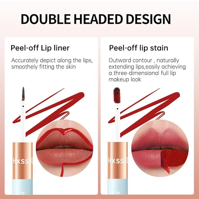2Pcs Matte Lip Stain Peel Off Lip line Tattoo, Peel-off Lip Stain Masque - All Day Peel Off Lip Tint，Long Lasting Waterproof Transfer-proof Lip Mask Lip Color Peel Off Lip Gloss,Stay Lip Makeup 01+02