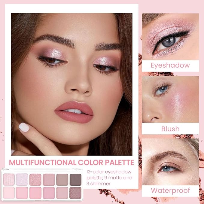 AMY'S DIARY 12Color Light Pink Purple Eyeshadow Palette, Long-Lasting, Elevate Your Eye Makeup– Unleash Your Unique Style (09#)