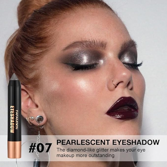 Monochrome Cream Shimmer Glitter Eyeshadow Pencil Stick for Women, Shimmer Somke Grey Eye Shadow Eyeliner Pencil Sticks Makeup, sombras para ojos, Waterproof, Vegan & Cruelty-Free, 07#