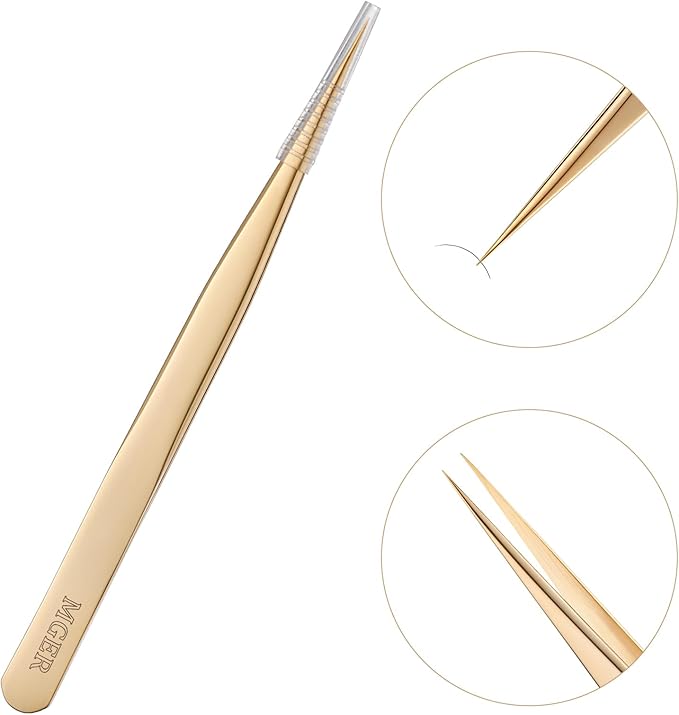 Lash Tweezers for Eyelash Extension, Hand Calibrated Straight eyelash tweezers, False Lash Application Tools, Lash extension tweezers gold