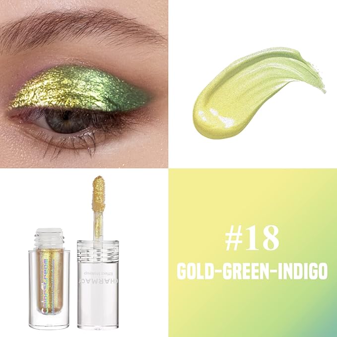 CHARMACY Liquid Duochrome Eyeshadow, Multi-Dimensional Eye Looks, Long Lasting Glitter Eye Shadow Sets Metallic Pigments, Quick Drying, Sparkling Shiny Eye Makeup for Beginners, 1.6g (#18)