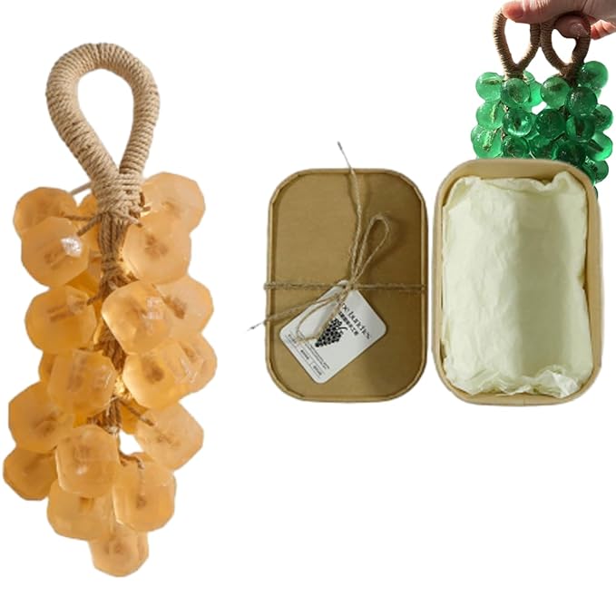 Personalized Original Handmade Crystal Grape Soap, Grape Soap DIY Kit on a Rope, Realistic Grapes Bunch Soaps Fragrance Cleaning for Bath & Gifts (1, Yellow(Osmanthus Flavor))