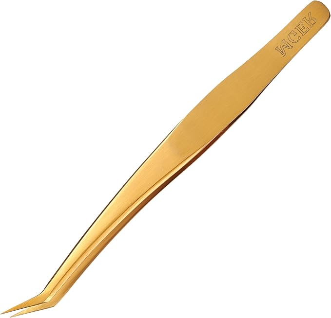 MGER Lash Tweezers for Eyelash Extension-Professional Lashing Tweezers for Mega Volume Mink Eyelashes Extensions Applying, Gold tweezers