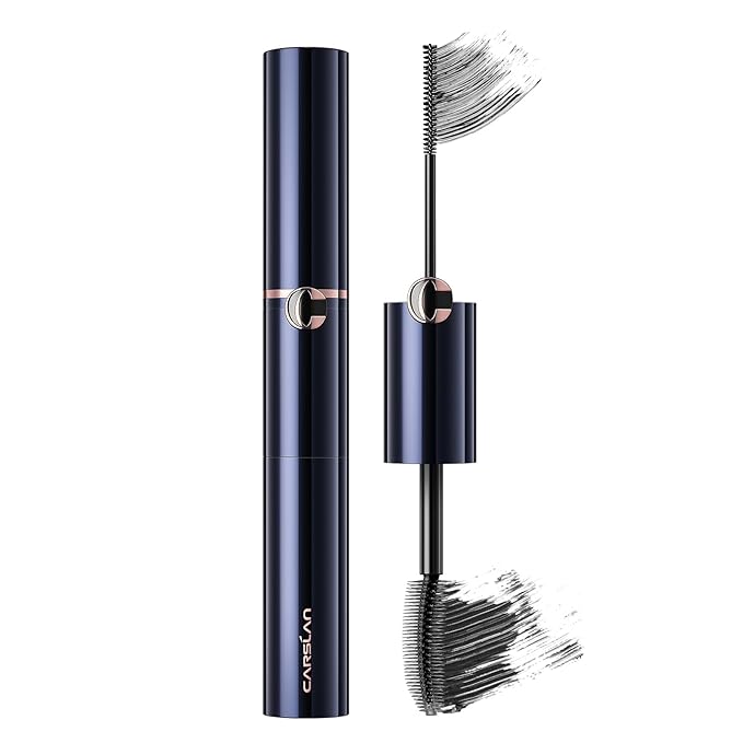 CARSLAN Double Extension Curling Mascara, Dual Brush Design for Lengthening & Curling for All Lashes, Natural Volume, Quick-Dry Smudge-Proof All Day Wear, Black, 0.18 Fl Oz & 0.16 Fl Oz