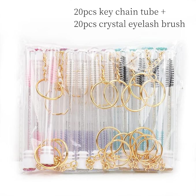 20 Pcs Mascara Wand Tube Set Diamond Key Chain Tube Empty Mascara Brushes Eyelash Spoolies Brush Makeup Tool Applicator (Mixed 5 color)