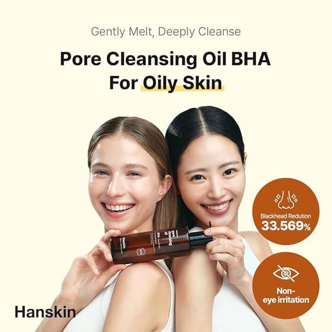 Hanskin BHA Pore Cleansing Oil, Gentle Blackhead Cleanser and Makeup Remover for Combination and Oily Skin, Korean Skincare [BHA/10.14 oz]