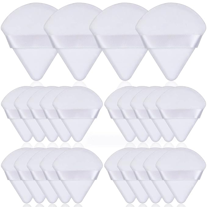 Thrilez 20pcs Triangle Powder Puff, Loose Powder Puffs Makeup Puff for Face Powder, Setting Powder Puff for Make Up, Face Puff Pads for Press Powder, Sponge Powder Applicator for Face and Eye (White)