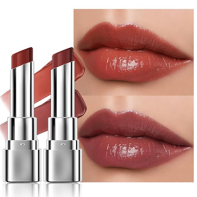 2Pcs Tinted Lip Balm Moisturizing Lipstick – Warm Orange Brown & Deep Rose Color Bean Paste Sheer Hydrating Lip Color for Dry Lips Nourishing Lip Balm for All Women with a Subtle Natural Scent
