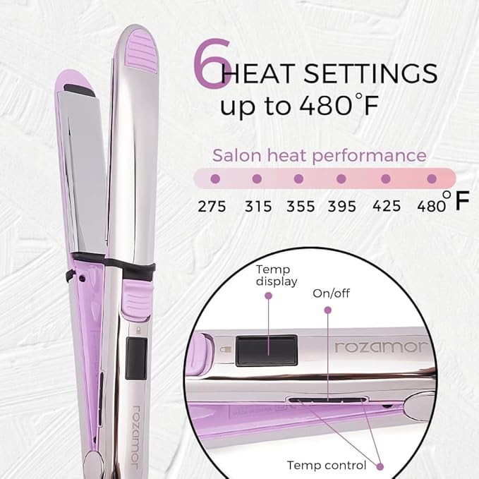 2-in-1 Titanium Ionic Flat Iron,Professional Hair Straightener & Curler, Fast Heating, Dual Voltage, Purple, for All Hair Types