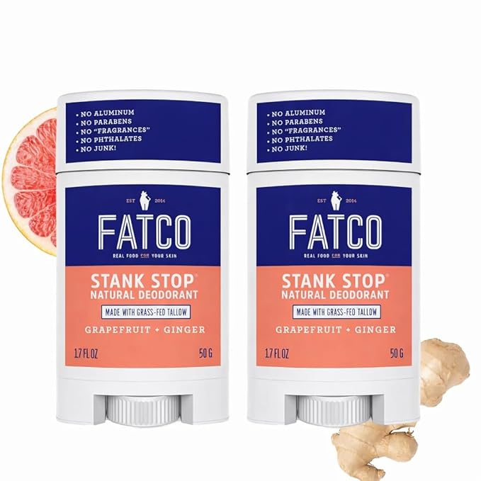FATCO Stank Stop All Natural Deodorant with Tallow and Organic Coconut Oil – Grapefruit + Ginger 2-Pack (1.7 oz)