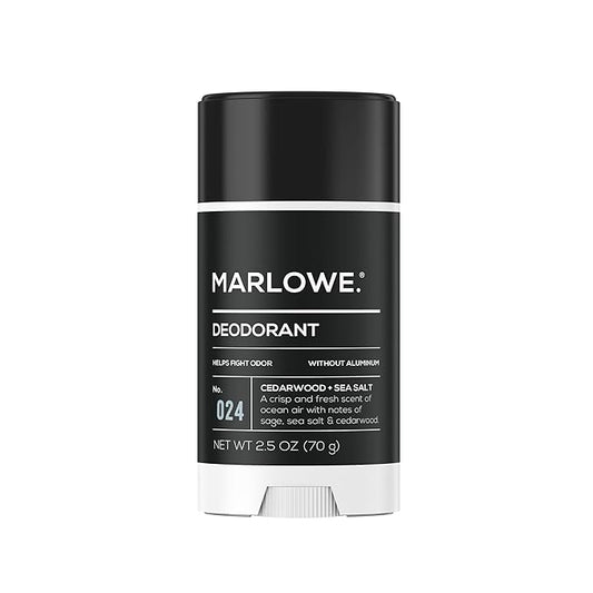 MARLOWE. No. 024 Deodorant 2.5 oz, Jojoba Esters, Coconut Oil, Shea Butter & Tapioca Starch for Odor Protection, Formulated without Aluminum & Baking Soda, Fresh & Zesty Cedarwood + Sea Salt Scent