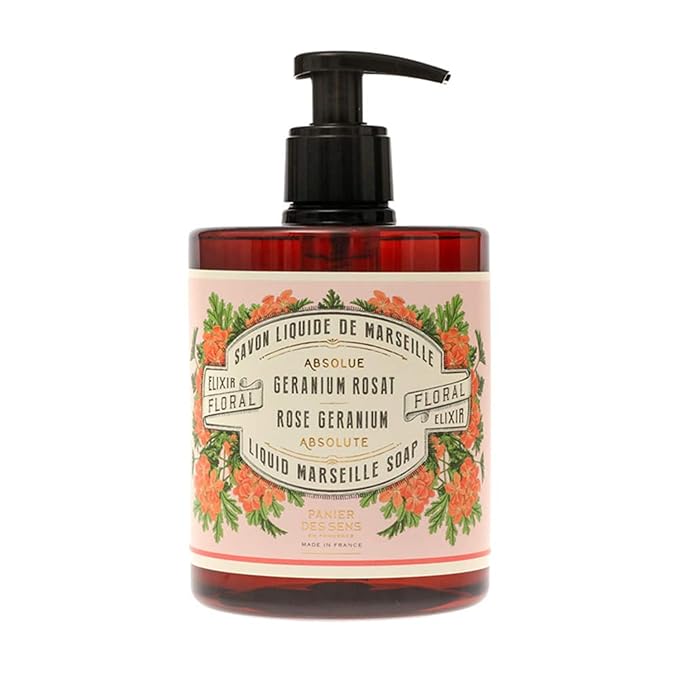 Panier des Sens - Moisturizing Hand Soap - Rose Geranium Fragrance - French Traditional Savon de Marseille Soap - Refillable Kitchen & Bathroom Soap - 16.9 Fl.oz Liquid Hand Wash 96% Natural