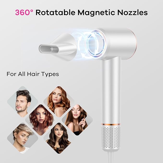 High-Speed Ionic Hair Dryer:3Min Fast Dry with Brushless Motor - Quiet, Mini Portable Hair Dryer Hair Care with Diffuser for Curly Hair Salon Home Travel for Women/Men/Baby/Pet