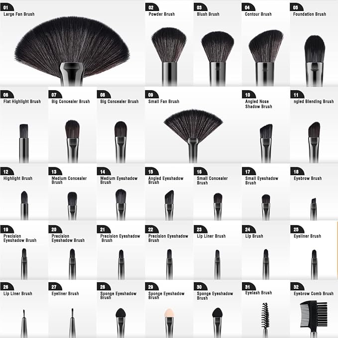 Vander Makeup Brushes, 32Pcs Professional Premium Synthetic Makeup Brush Set with Case, Eyeshadow Foundation Blending Face Contour Cosmetic Brush Travel Make up Brushes Set for Women, Girl (Black)