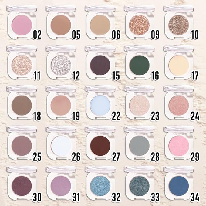 Pear White Glitter Single Eyeshadow, Lightweight Blendable Mini Eye Shadow for Older Women, Monochrome Eyeshadow Palette Makeup Pigmented Waterproof, Vegan & Cruelty-Free, 11