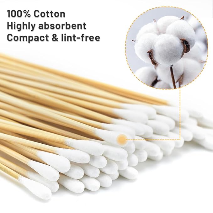200PCS 6" Long Cotton Swabs with Bamboo Sticks - Lint Free, Highly Absorbent Cleaning Cotton Tipped Applicators
