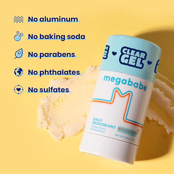Megababe Daily Deodorant - Beachy Pits | Aluminum-Free, Clear & Clean | 2.6 oz - 2 Pack