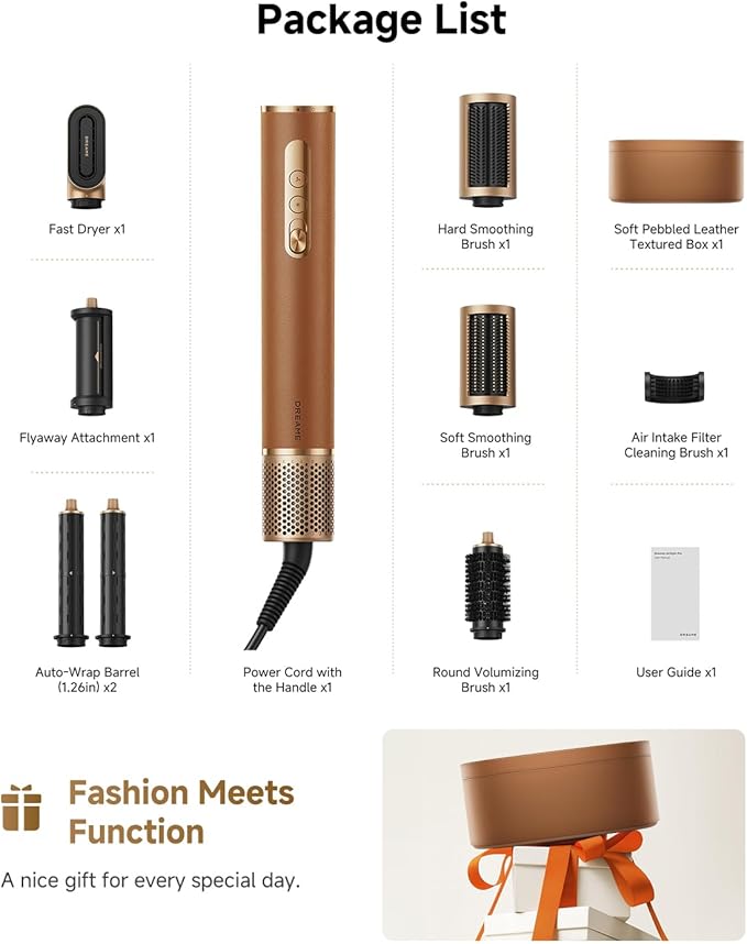 DREAME AirStyle Pro 7-in-1 Hair Styler & High Speed Dryer | Snap-on Attachments for Curling, Smoothing, Volumizing | Fast Drying, Frizz Control, Cool Shot | Luxury Leather Package