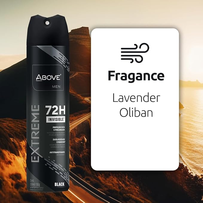 ABOVE Extreme Men Black - 72H Antiperspirant Spray Deodorant for Men 5.07 Fl Oz | Aluminum-Free | Fresh Mist, No Stain, No Alcohol, Long-Lasting Men's Deodorant Spray | Lavender and Oliban