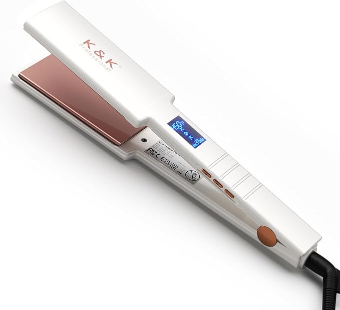 K&K Nano Hair Straighteners Wide Plates, Adavance Ceramic Coated Plates Digital Display Ultra-Fast Heat Up Auto Safety Shut Off Plancha De Pelo Dual Voltage UK Plug, for Thick Hair