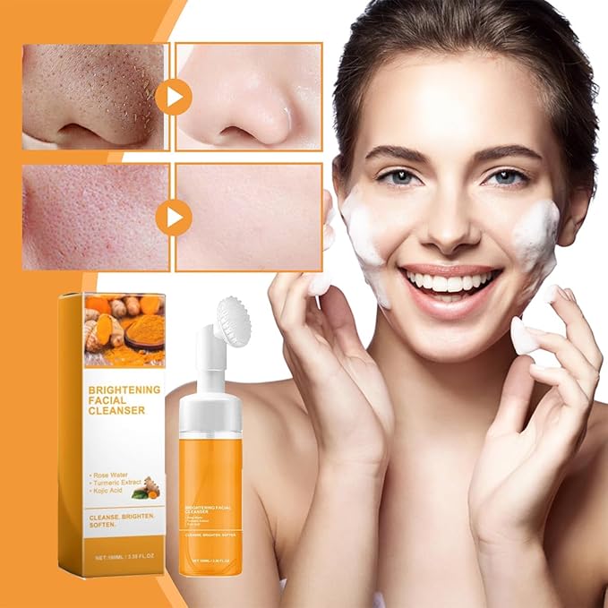 4Pcs Turmeric Wash and Care Set,Tuemeric Facial Cleanser, Turmeric Cleansing Exfoliating Pads,Handmade Soap Bubble Mesh Bags,Turmeric Soap Combo,Skin Care Set for Face & Body,Deep Cleansing