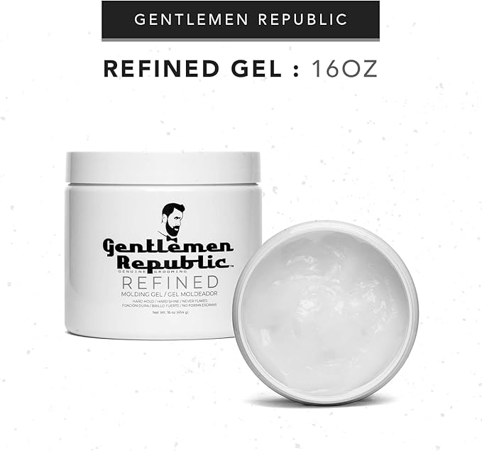 Gentlemen Republic Refined Hair Gel for Men 16oz - Professional Formula for 24 Hr Shine and Strong Hold, Humidity Resistant Styling Gel for hair, 100% Alcohol-Free and Never Flakes, Made in USA - 2pk