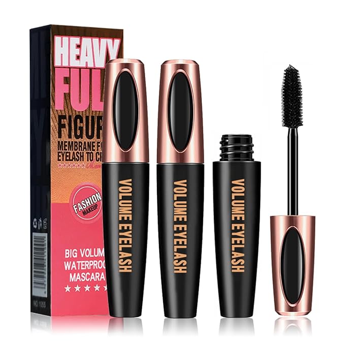 4D Silk Fiber Lash Mascara, Black Mascara Lengthens And Volumizes, Long-Lasting Waterproof Smudge-Proof, Non-Flaking Natural No Clumping Thickens, Hypoallergenic Formula (2 Packs)
